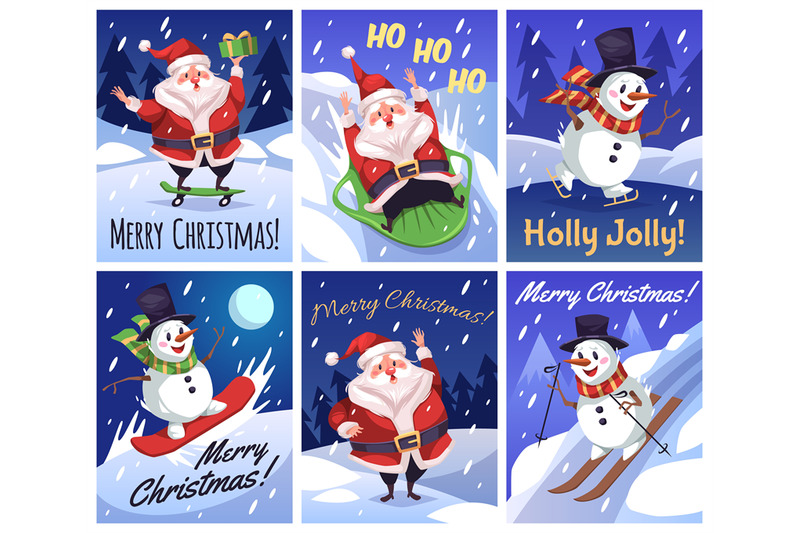 santa-cards-xmas-funny-characters-posters-cute-congratulatory-inscri