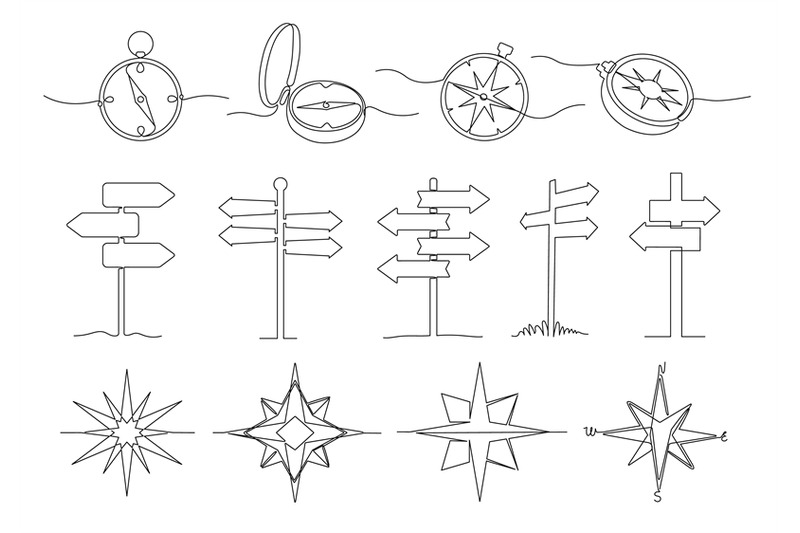 one-line-way-direction-journey-navigation-sign-traveller-compass-and