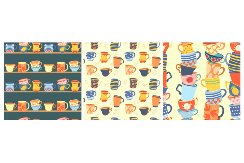 cups-seamless-patterns-coffee-cup-stacked-mugs-and-pottery-teacups