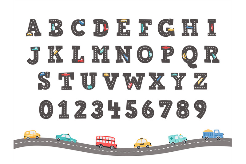 road-alphabet-funny-letters-and-numbers-with-hand-drawn-trucks-and-ca