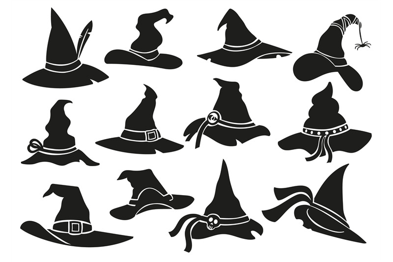 witch-hat-stencil-icons-halloween-sorceress-cap-wizard-hat-silhouett