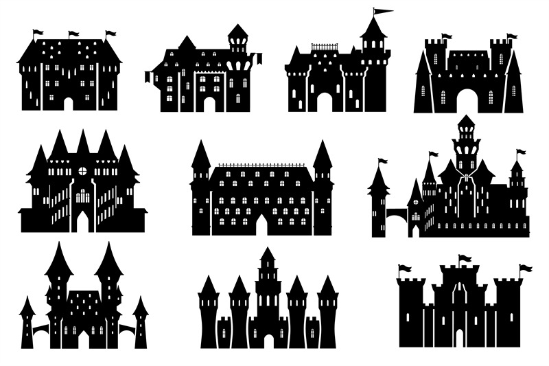 castle-silhouettes-royal-tower-exterior-medieval-kingdom-palace-and