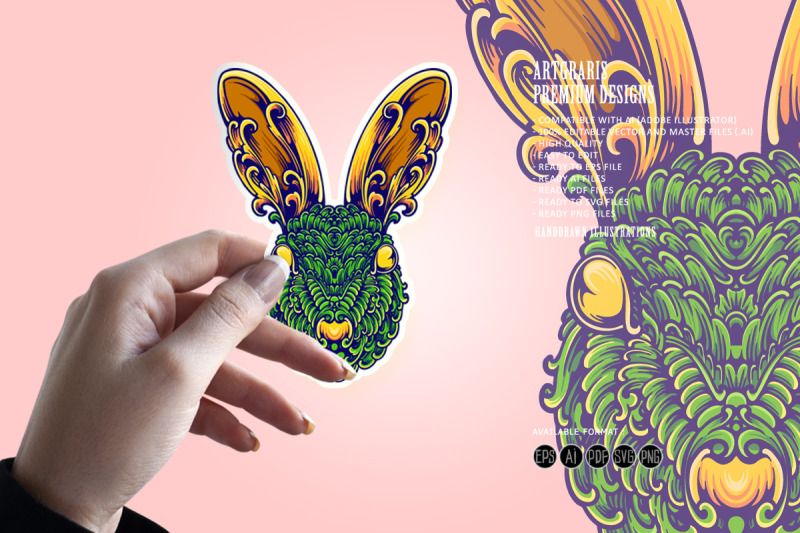 bunny-head-floral-elegant-ornament-svg