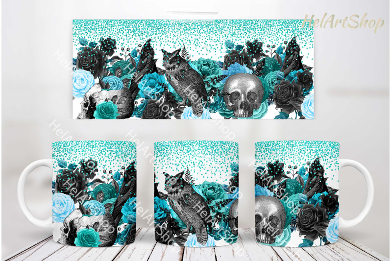 turquoise-gothic-mug-png-floral-skull-mug-wrap