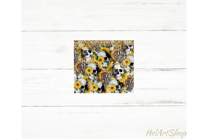 sunflower-skull-tumbler-png-sublimation-gothic-png