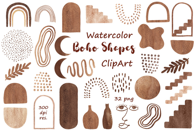 watercolor-boho-shapes-clipart-abstract-elements-png