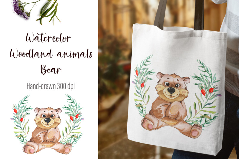 watercolor-bear-and-beautiful-wreath-png-for-sublimation