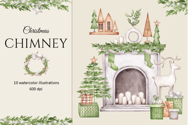 watercolor-illustrations-quot-christmas-chimney-quot