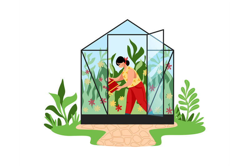 woman-works-in-garden-cartoon-female-watering-plants-in-greenhouse-a