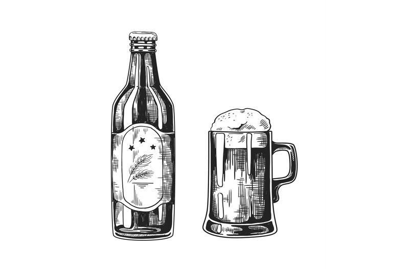 vintage-pub-glass-mugs-with-beer-hand-drawn-bottle-and-cup-with-refre