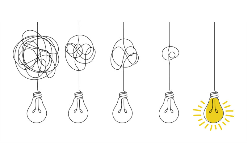 messy-lines-and-bulb-idea-concept-with-lamps-doodle-tangled-cord-and