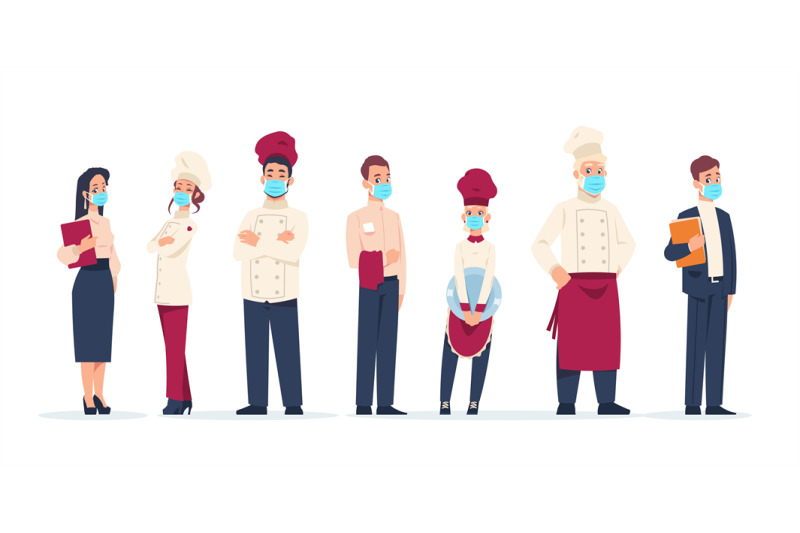 restaurant-stuff-workers-wear-protective-face-masks-isolated-standin