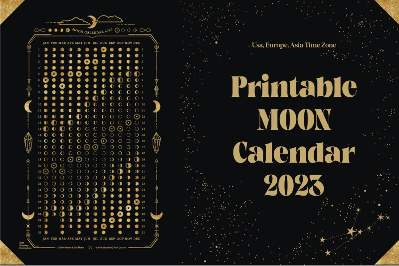 Printable 2023 Moon phases calendar By A.Slowik | TheHungryJPEG