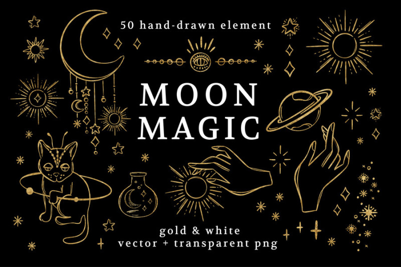 moon-magic-gold-and-white-witchcraft-occult-astrology-set