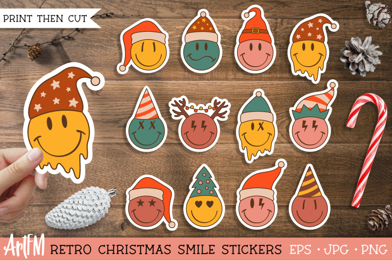 retro-christmas-sticker-bundle-smile-face-stickers-in-png