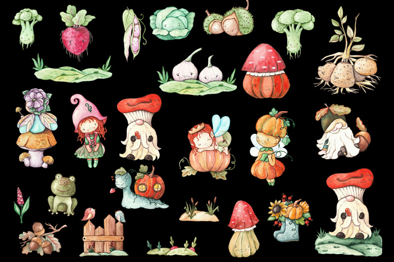 watercolor-autumn-fairy-garden-magic-garden-clipart