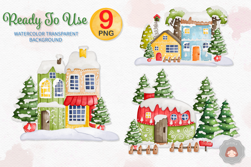 watercolor-christmas-winter-house-clipart-winter-house-bundle-ready