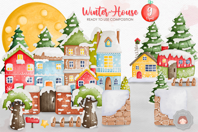 watercolor-christmas-winter-house-clipart-winter-house-bundle-ready