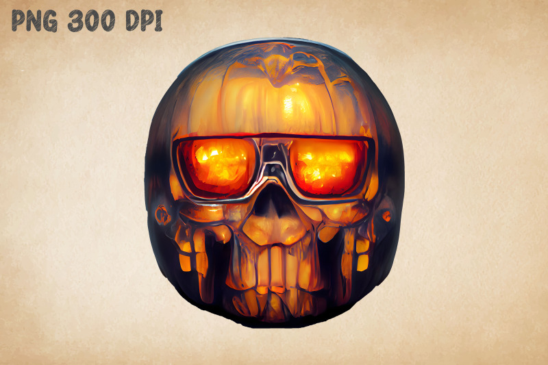 robotic-skull-pumpkin-with-glasses