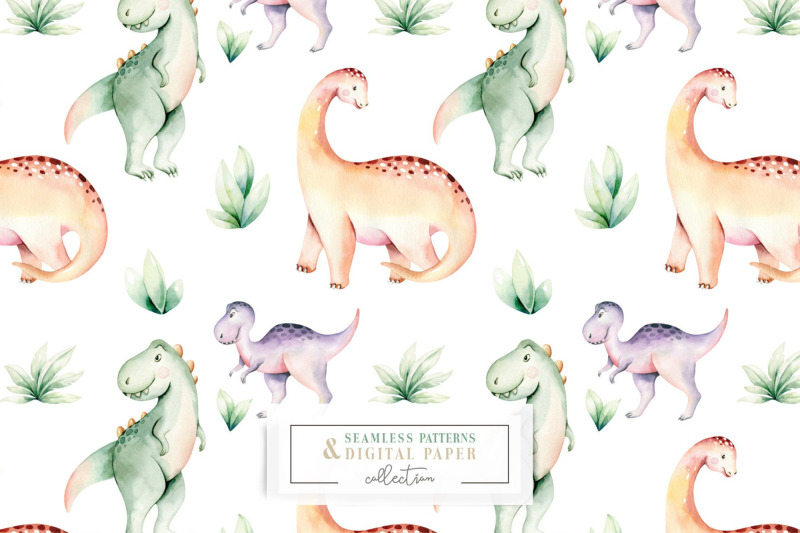 watercolor-dinosaur-seamless-patterns-digital-scrapbooking-paper