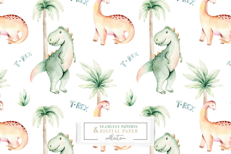 watercolor-dinosaur-seamless-patterns-digital-scrapbooking-paper