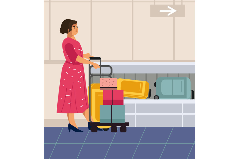 baggage-claim-cartoon-woman-in-airport-traveler-picks-up-bags-and-su