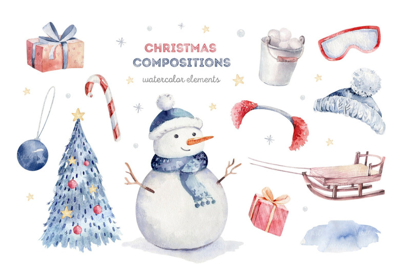 cute-cartoon-watercolor-christmas-clipart-snowman-merry-christmas