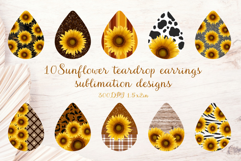 sunflowers-teardrop-sublimation-earrings-design-bundle