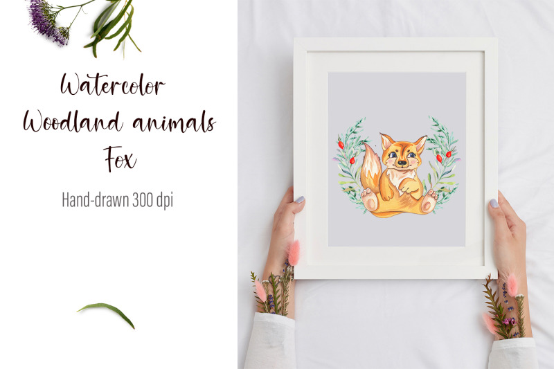 watercolor-fox-and-beautiful-wreath-png-for-sublimation