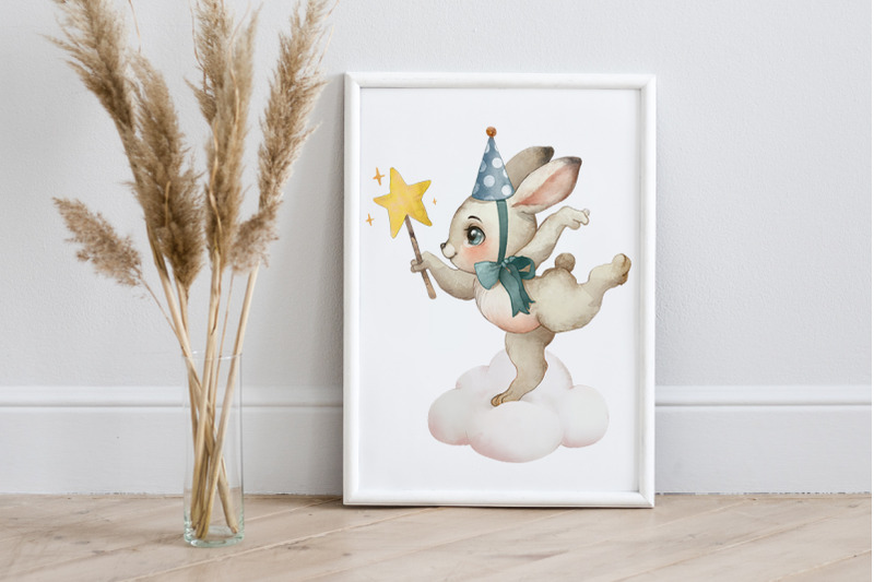 watercolor-baby-bunny-on-cloud-cliparts-balloon-illustration