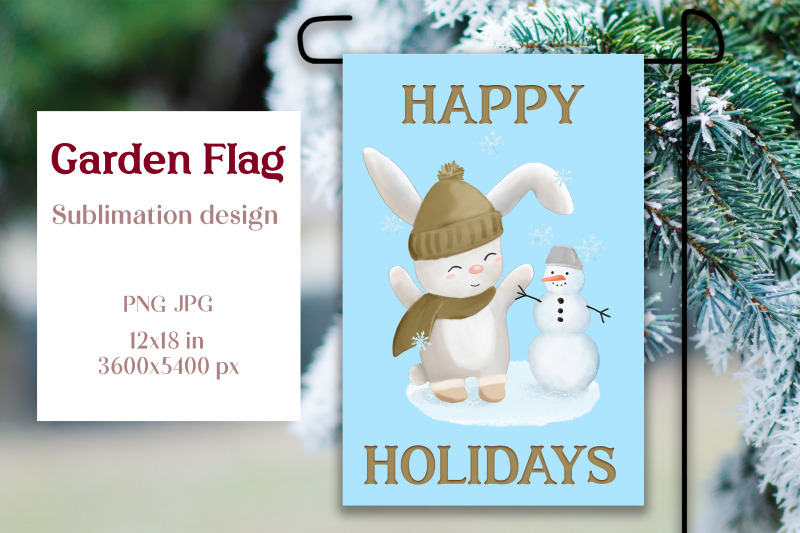 christmas-garden-flag-sublimation-design-bunny-and-snowman