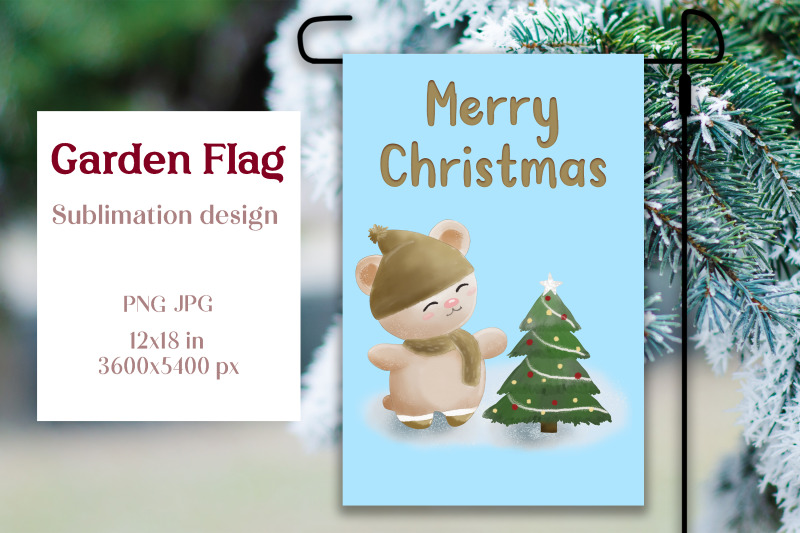 christmas-garden-flag-sublimation-design-bear-and-tree