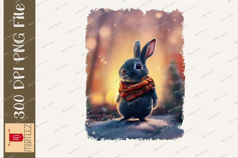 bunny-rabbit-wear-scarf-cozy-winter