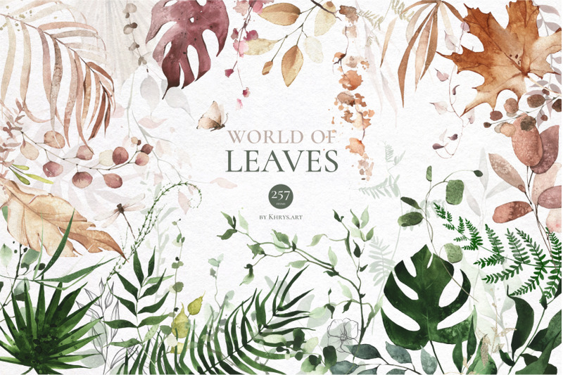 world-of-leaves-greenery-diversity-in-a-big-watercolor-collection