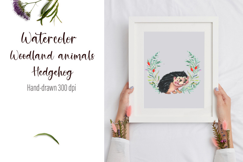 watercolor-hedgehog-and-beautiful-wreath-png-for-sublimation