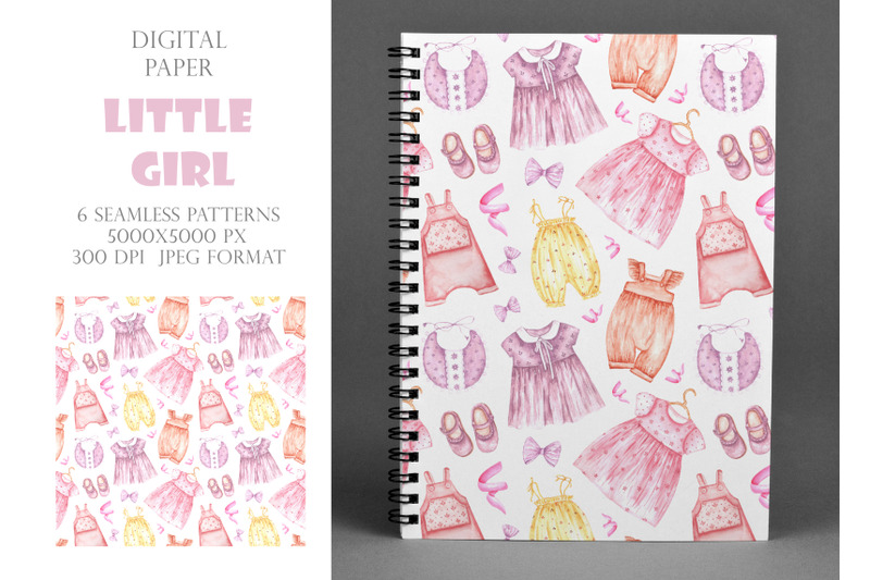little-girl-digital-paper-seamless-pattern-watercolor-newborn-baby