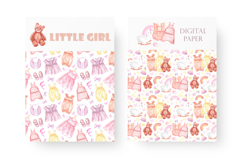 little-girl-digital-paper-seamless-pattern-watercolor-newborn-baby