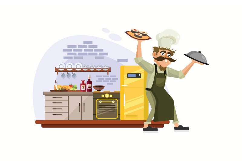 chef-cooking-in-kitchen-vector-illustration