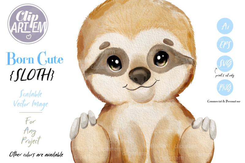 cute-boy-sloth-bowtie-clipart-png-svg-vector-watercolor-images-file