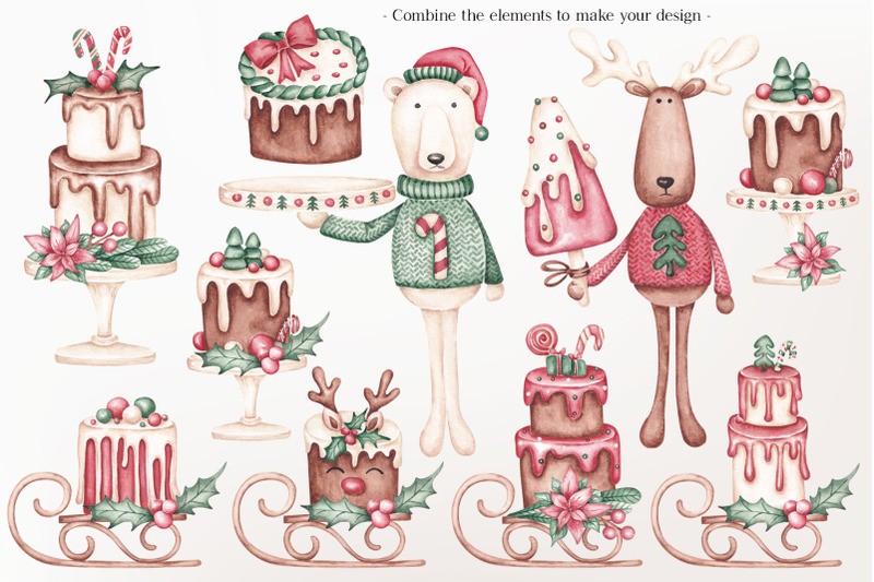 watercolor-set-christmas-cakes
