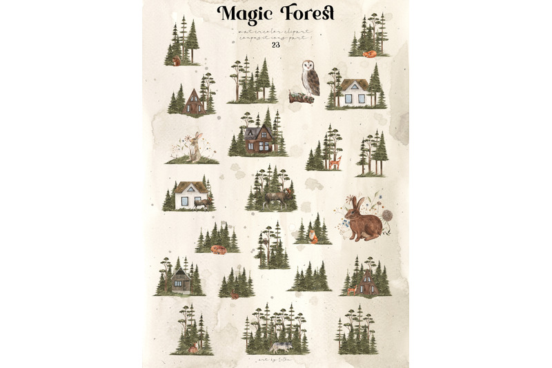 watercolor-magic-forest-clipart-woodland-animal-rabbit-bunny-png