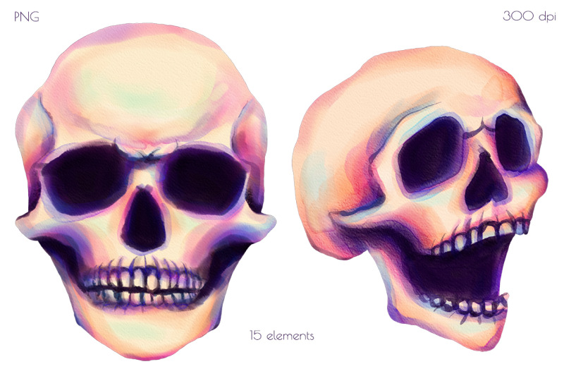 watercolor-skulls