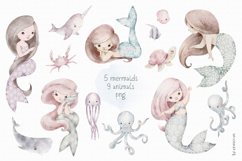 mermaids-watercolor-set