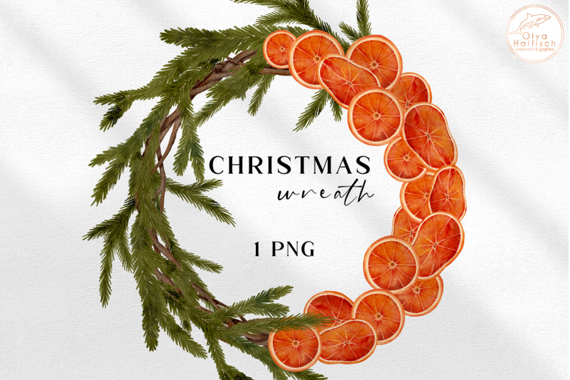 watercolor-christmas-wreath-clipart-round-winter-greenery-frame-png