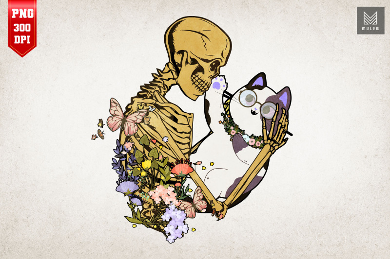 skeleton-hugging-cat-flowers-skeleton