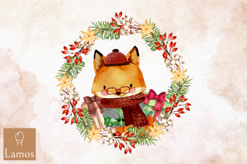 fox-christmas-watercolor-round