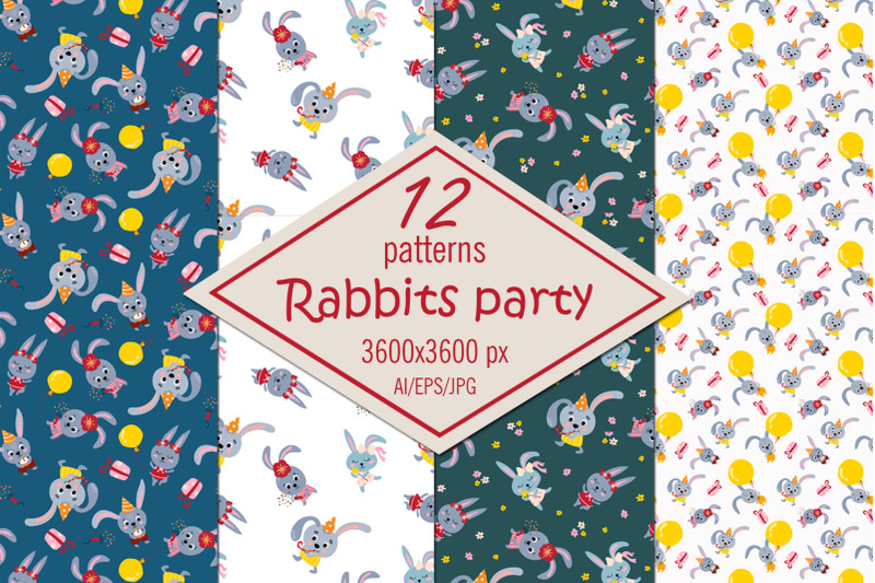 rabbits-party-digital-paper-seamless-patterns