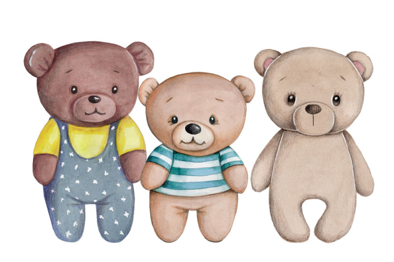 three-cute-teddy-bear-babies-watercolor-hand-drawn