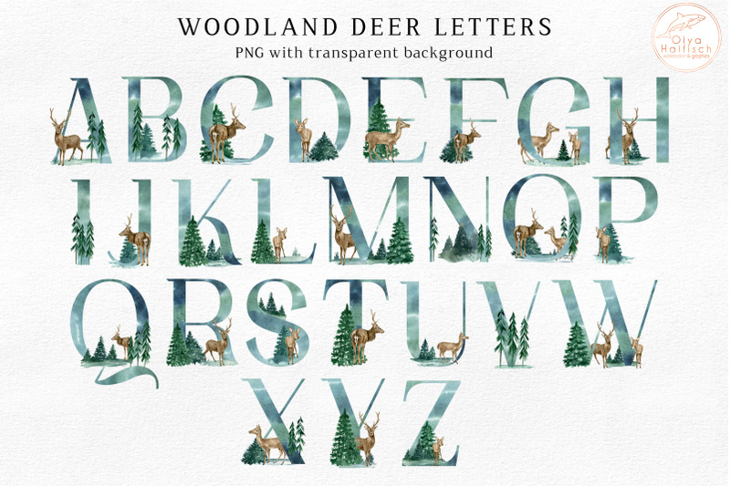 forest-alphabet-clipart-watercolor-winter-deer-letters-amp-numbers-png