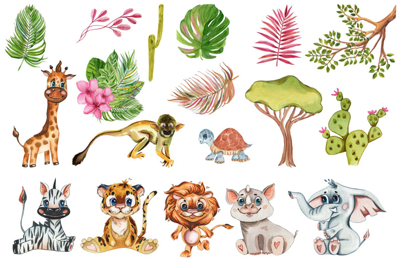 jungle-babies-of-africa-watercolor-set